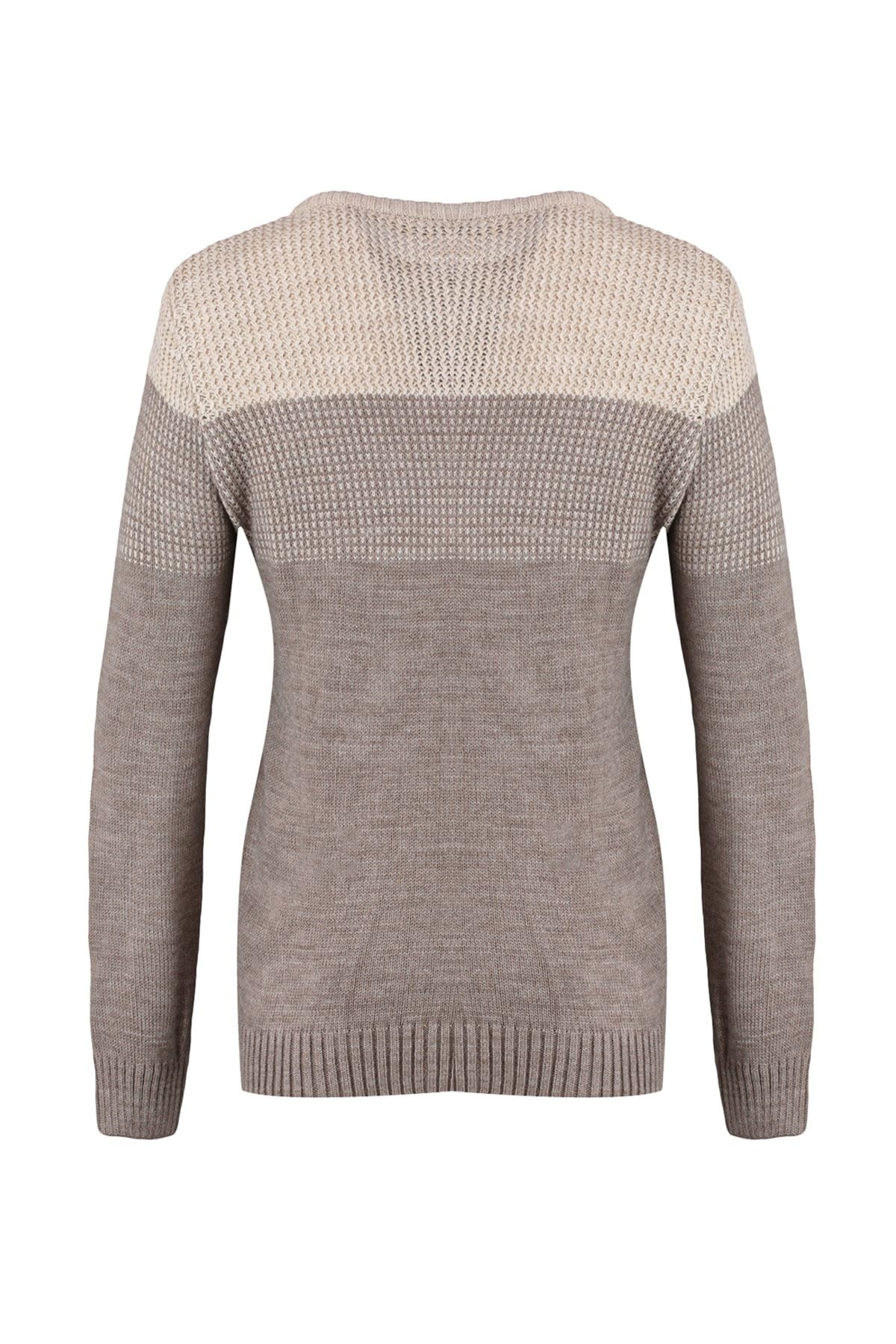 Trendyol Collection-Beige Crew Neck Slim Fit Blocked Sweater - Tmnaw21Kz0543 9