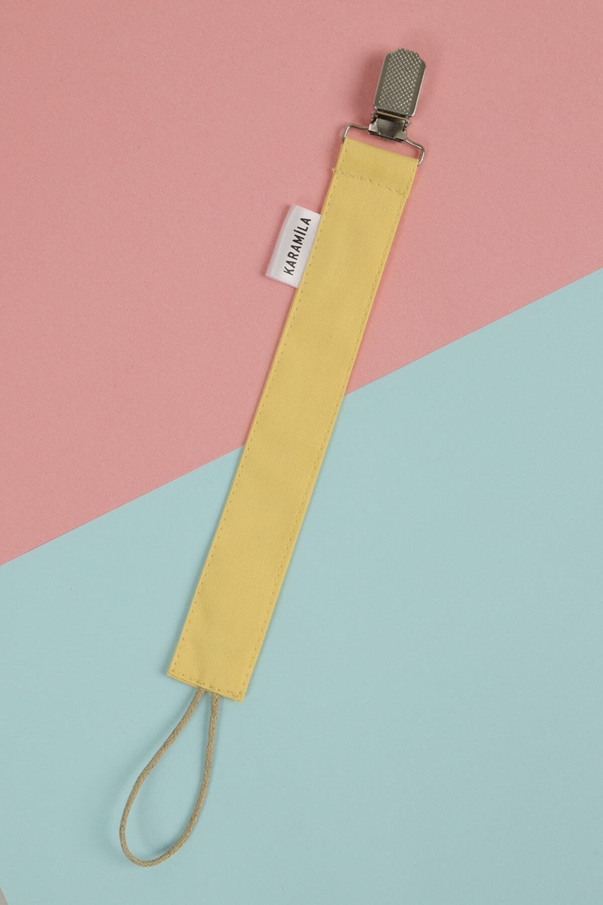 KARAMİLA %100 Pamuk Kumaş Sarı Emzik Askısı - Emzik Zinciri - Bebek Hediyesi fotoğrafı 2 (önizleme)