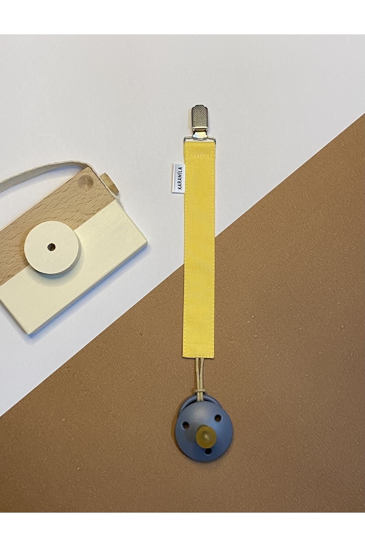 KARAMİLA %100 Pamuk Kumaş Sarı Emzik Askısı - Emzik Zinciri - Bebek Hediyesi fotoğrafı 3 (önizleme)