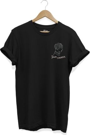 Siyah Unisex Bts Grubu Jungkook Baskılı Kısa Kollu T-shirt TB0ST246