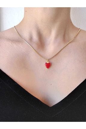Kadın Kırmızı Kalpli Minimal Zincir Kolye 363721