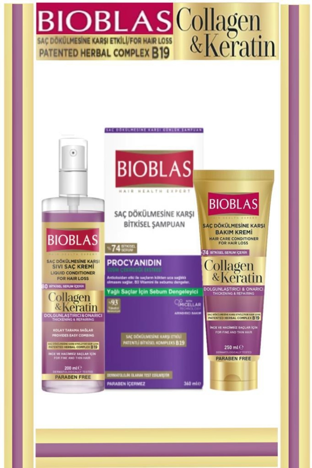 Bioblas Yağlanmaya Karşı Collagen&keratin 3'lü Saç Bakım Seti