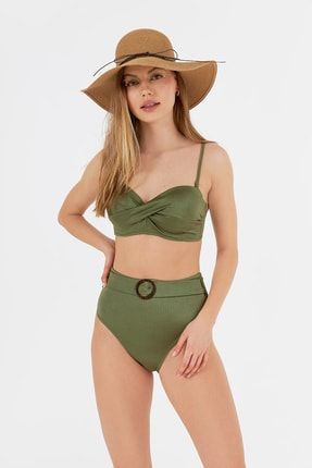 Yeşil Straplez Desteksiz Kaplı Tek Üst Bikini LY22YBS00055