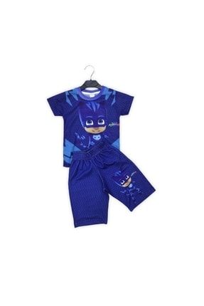 Çocuk Kostüm Unisex Pijamaskeliler Mavi Kedi Çocuk Şortlu Takım KSTM56