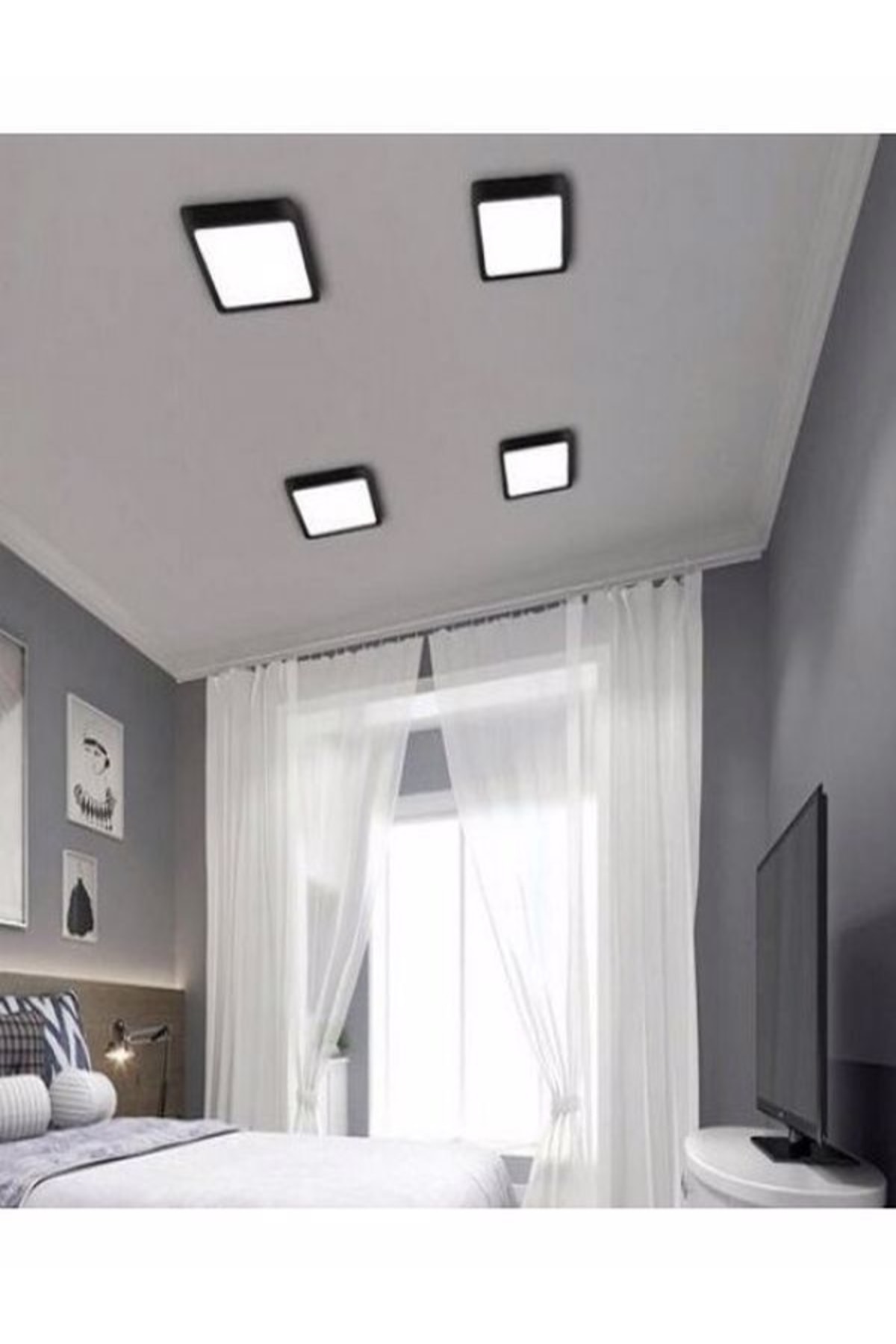 Led Tavan Wc Kiler Ofis Lambası 24 W Kare Armatür Sıva Üstü Siyah Kasa Beyaz Işık 6500 K 220 V 2