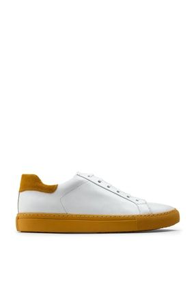Sarı - Hakiki Deri Beyaz Sneaker Erkek Ayakkabı 01829MBYZC03