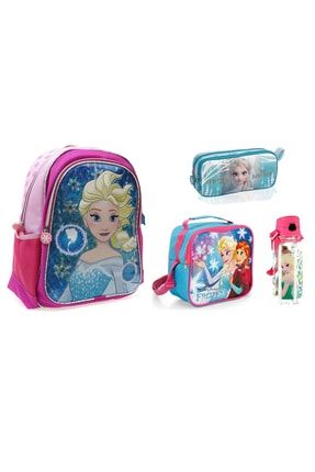 Koton Frozen Ilk Okul Çantası + Beslenme Çantası + Kalemkutu + Suluk ( 4'lü Okul Seti ) Elsa 4'lü ilk Okul Çanta Seti