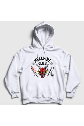 Unisex Beyaz Hellfire Club Dizi Stranger Things Kapüşonlu Sweatshirt 309580tt