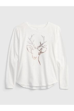 Kız Çocuk Beyaz 100% Organik Pamuk Işleme Detaylı T-shirt 764479