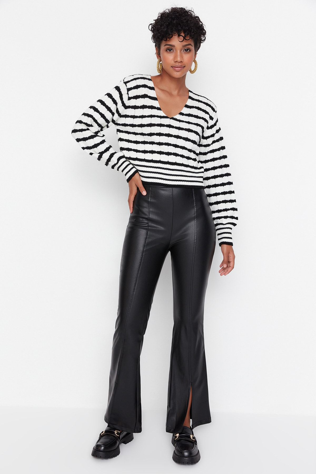 Leather flare trousers hot sale