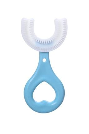 Çocuk Diş Fırçası U Şeklinde Pratik Bebek Diş Fırçası Saplı 2-6 Yaş Mavi Kutulu 360 Derece Döner savo754