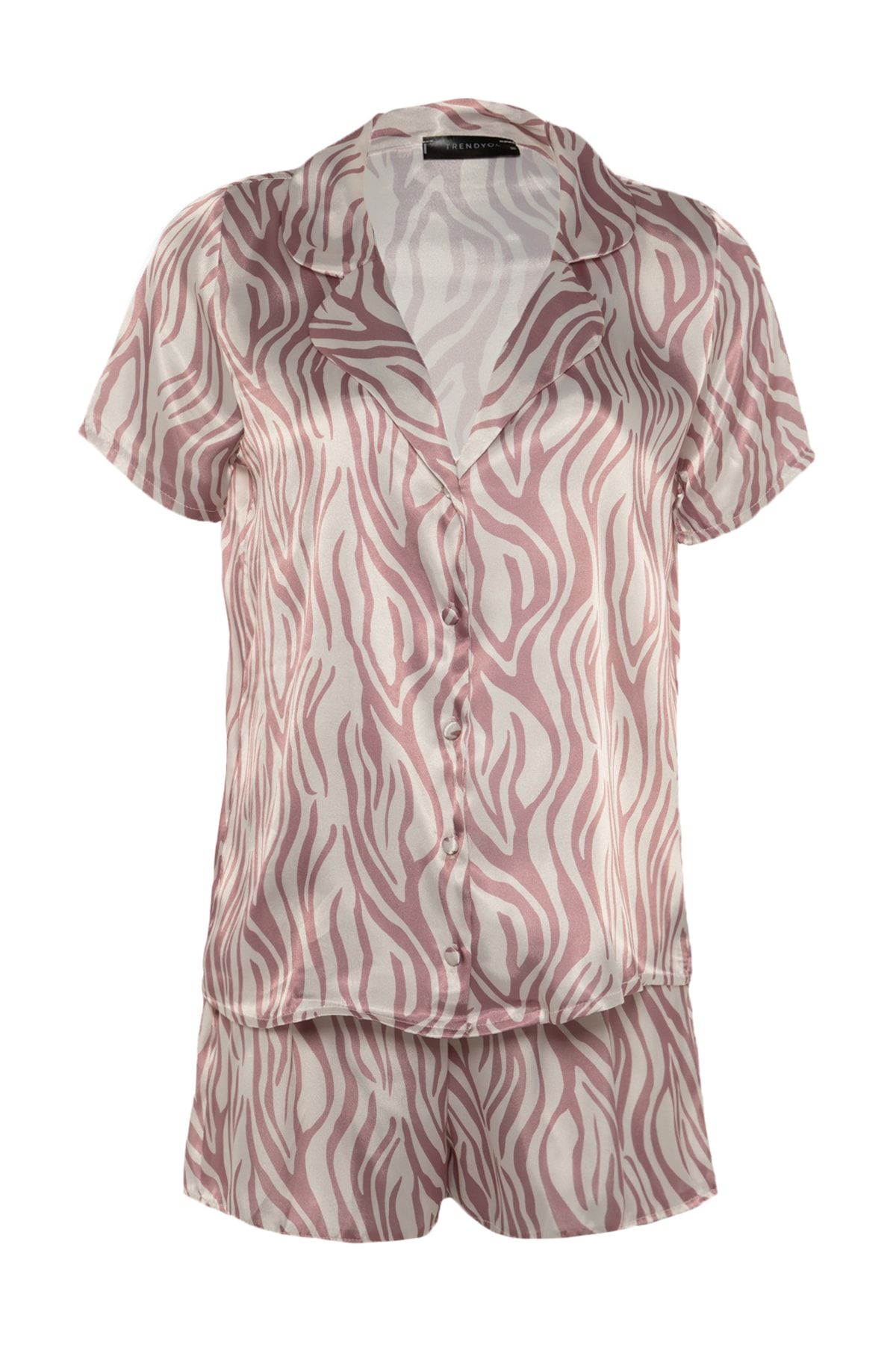 Bej Leopar Desenli Saten Dokuma Pijama Takımı THMSS20PT0158