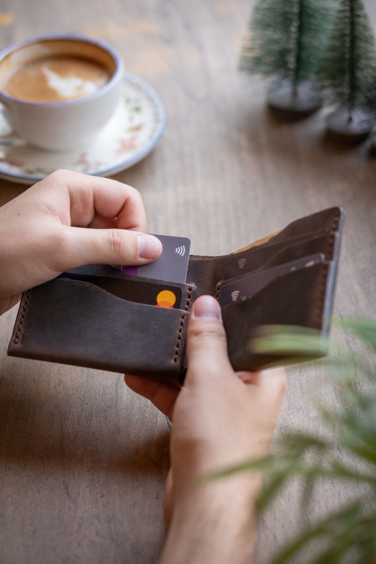 minimal X design-Classic Wallet - Chestnut Crazy - Real Leather & Handmade - Minimalist Design 4