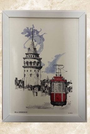 Galata Kulesi Çizim Istanbul Dekoratif Çerçeve 25x35 Cm ASİL252
