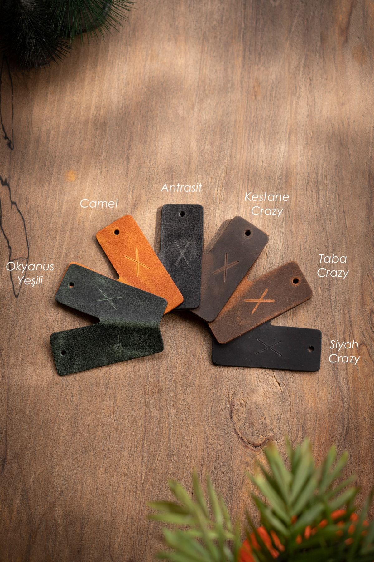 minimal X design-Chestnut Crazy V 3-4 Key Capacity Leather Keychain - Minimalist Design 8