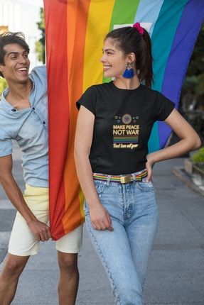 Pride + Savaş Yok Barış Var Make Peace Not War Baskılı Unisex T-shirt 3733026