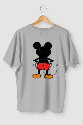 Griland Oversize Kadın Gri Mikey Mouse T-shirt TYC00486303316
