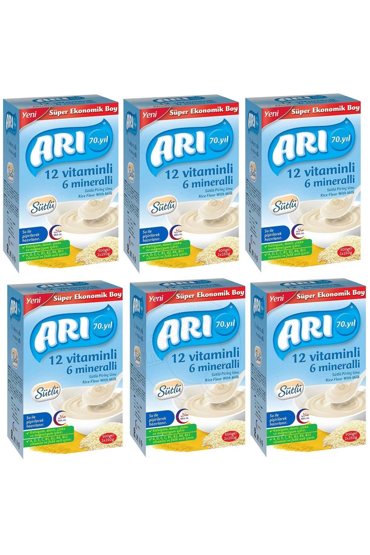 ARI Mama 12 Vitaminli 6 Mineralli 500 Gr Sütlü Pirinç Unu 6 Lı Paket
