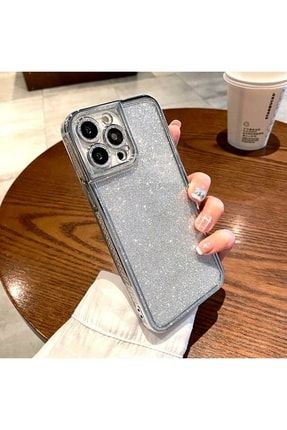 Iphone 12 Uyumlu Gümüş Çıkarıbilir Simli Kamera Korumalı Şeffaf Kılıf Silver Kapak BA-iphone-Simli-New-ip12