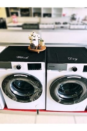 Wash Çamaşır Makinesi Örtüsü & Dry Çamaşır Kurutma Makinesi Örtüsü 2'li Set Siyah BN02059