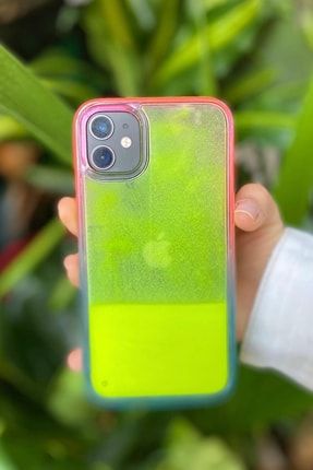 Iphone 11 Akışkan Neon Kumlu Yeşil Silikon Kılıf NEONP11