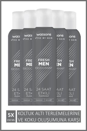 Fresh Men Pudrasız Deodorant Sprey 150 Ml X 5 Adet 23999007552012