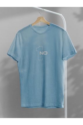 Oversize Bol Kesim No1 Baskılı Pamuklu Unisex Mavi Tshirt StNo0001