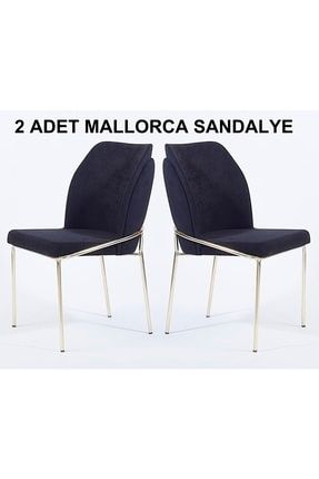 2 Adet Mallorca Yemek Odası Sandalyesi - Metal Gold Ayaklı - Silinebilir Kumaş MLLRCMTLGLDKMS