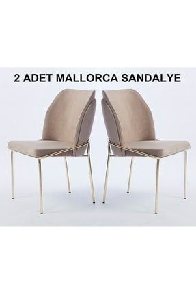 2 Adet Mallorca Yemek Odası Sandalyesi - Metal Gold Ayaklı - Silinebilir Kumaş MLLRCMTLGLDKMS