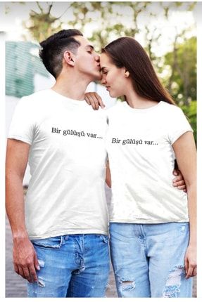 Bir Gülüşü Var Baskılı Sevgili Çift Kombin Tişört (2li) gold67788900