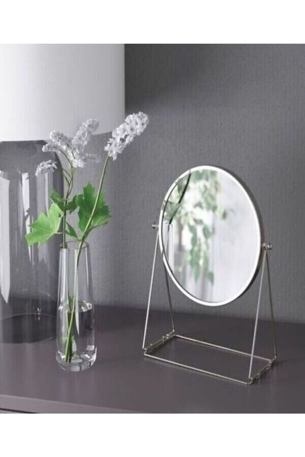 IKEA Lassbyn Gümüş Rengi Masa Aynası Çift Taraflı Büyüteçli Bir Tarafı 3 Kez Büyütür Çap: 17 Cm