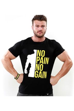 Erkek Siyah No Pain No Gain T-shirt TENPNGT-01