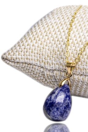 Sertifikalı Doğal Lapis Lazuli Taşı Kolye 24k Altın Kaplama BHJKVY59