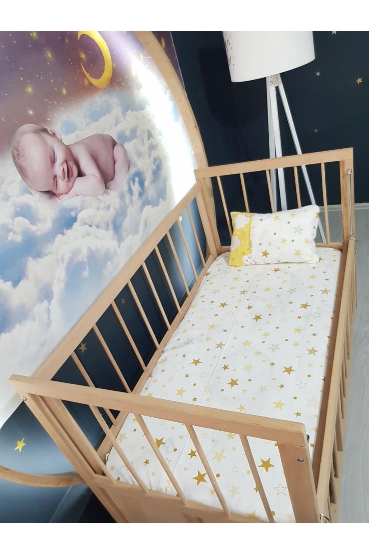 bebek iklimi Yellow Big Star Pattern Elastic Baby Bed Sheet