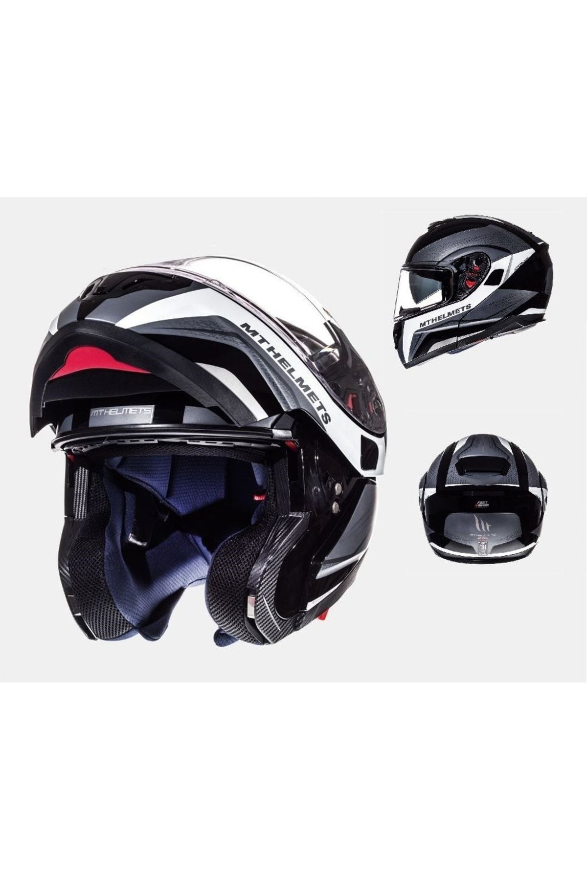 MT Atom Sv Tarmac Black/white Small Çene Açılır Kask Vizörlü Gloss