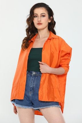 Orange Kadın Oversize Uzun Kollu Ayrobin Gömlek P-040321