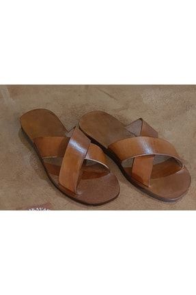 Kahverengi Erkek Deri Sandalet Terlik Yalıkavak-Sandals