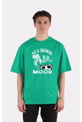 Yeşil Bisiklet Yaka Oversize T-shirt 90's Grunge Mood Music Lover_em1011 YM1011