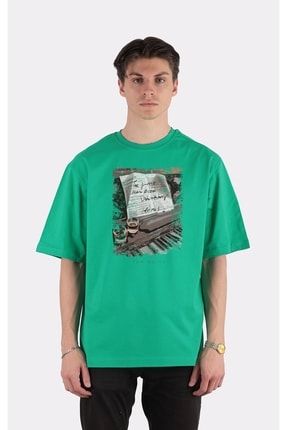 Yeşil Bisiklet Yaka Oversize T-shirt Tom Waits-piano-jazz-music-drinking_em2601 YM2601