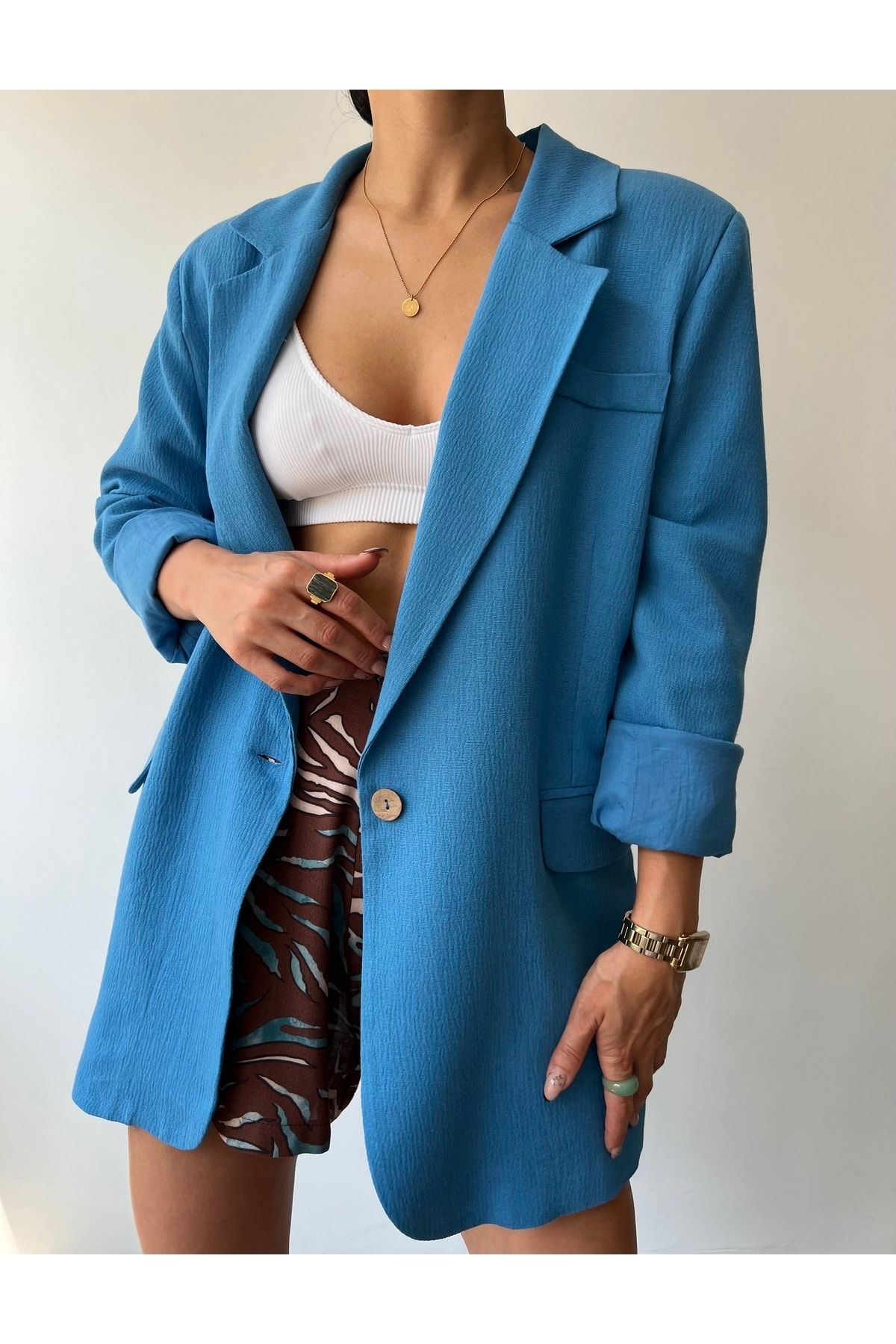 MAİ COLLECTİON-Lawrence Blaue marokkanische Leinenjacke für Damen 2