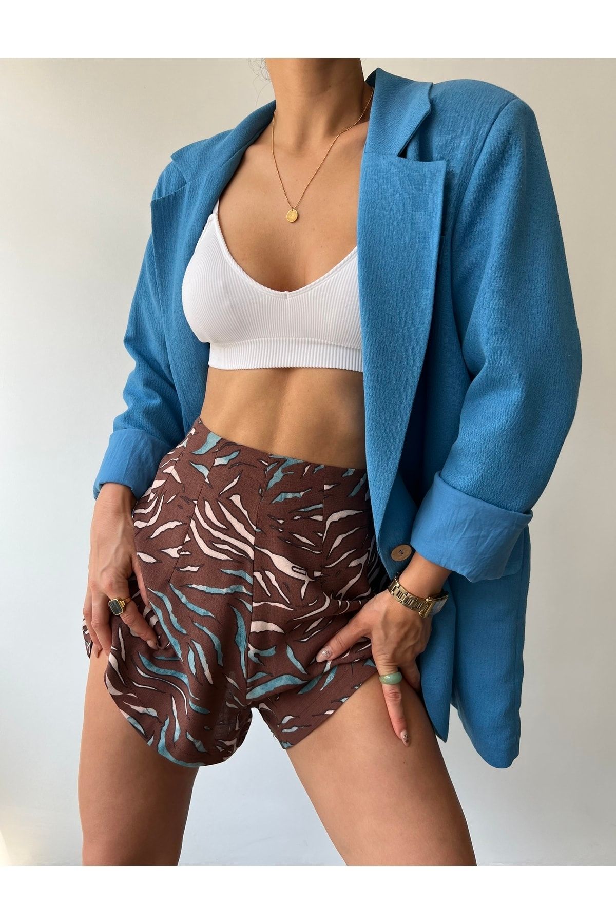MAİ COLLECTİON-Lawrence Blaue marokkanische Leinenjacke für Damen 4