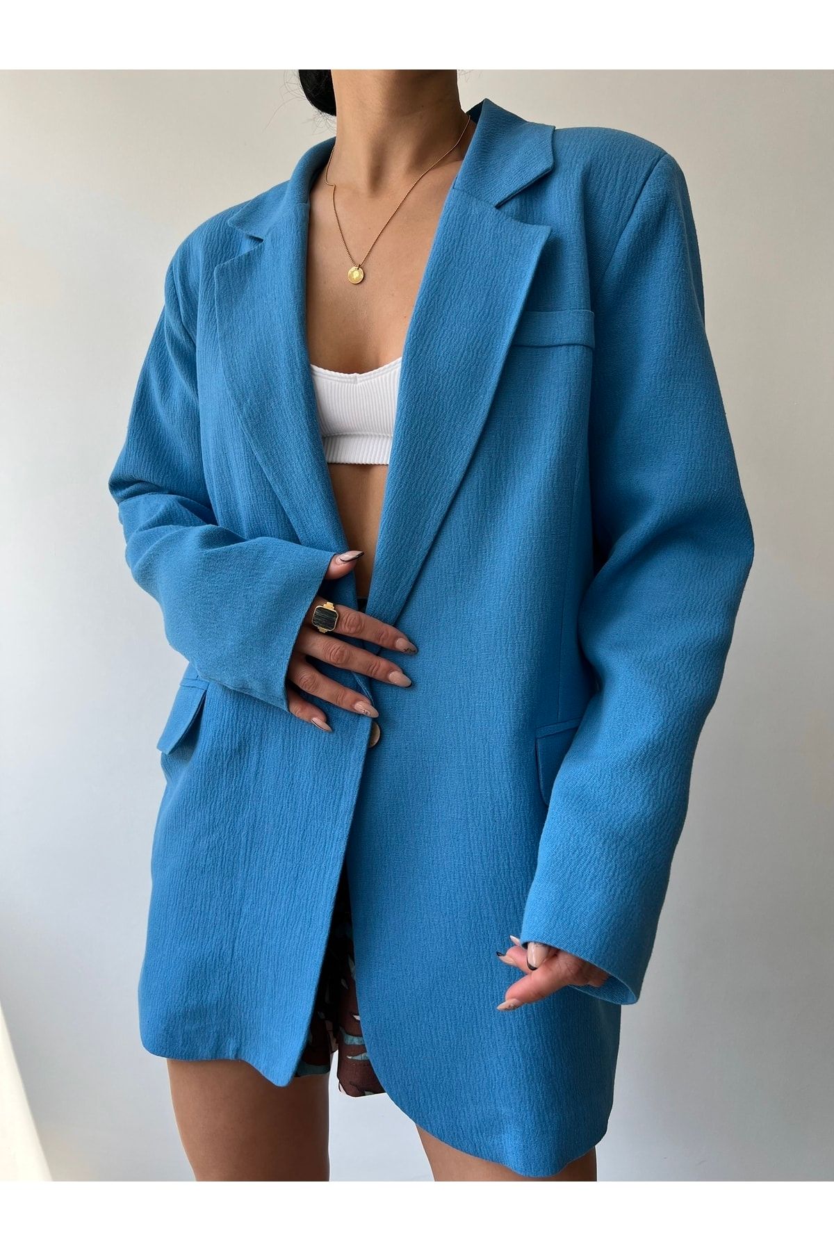 MAİ COLLECTİON-Lawrence Blaue marokkanische Leinenjacke für Damen 8