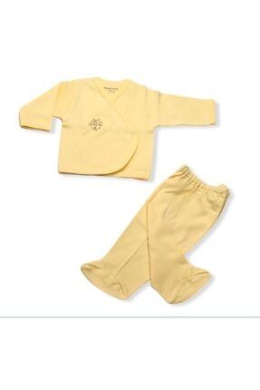 Unisex Bebek Sarı Pamuklu Yeni Doğan Ikili Zıbın Takımı Sarı 00019