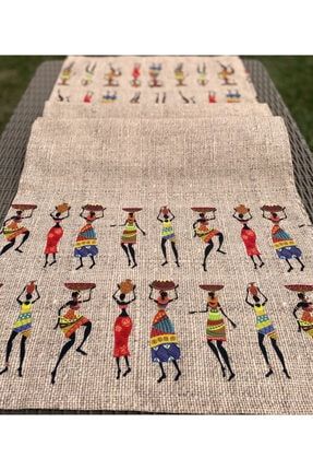 Runner Için Keten Efektli Afrikalı Kadınlar Desenli Dijital Baskılı Kumaş Fvr-1295 fvrkumas1295