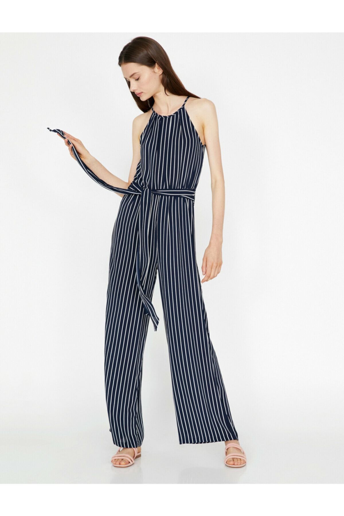 Striped sale blue jumpsuit