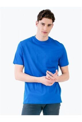 Cep Detaylı Bisiklet Yaka Mavi Basic Erkek T-shirt 70010