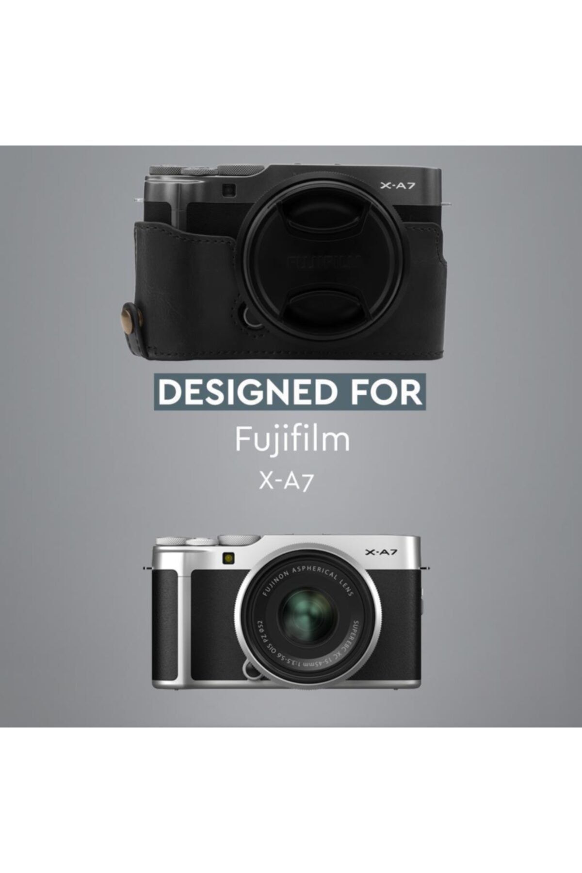 لوازم جانبی کیف مشکی مردانه و زنانه سیاه MegaGear مورد دوربین چرمی مصنوعی سازگار با Fujifilm X A7 یک پایین Genel Markalar