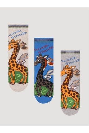 3'lü Zürafa Desenli Kaydırmaz Havlu Çocuk Çorabı 212121