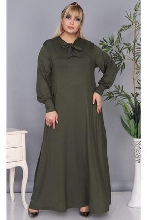 Kadın Haki Kravat Detaylı Uzun Elbise HRA-YSL-KRV-004