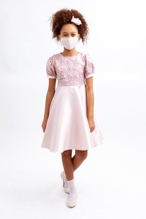 Kız Çocuk Pembe Pul Payetli Parti Elbisesi 20WJ630